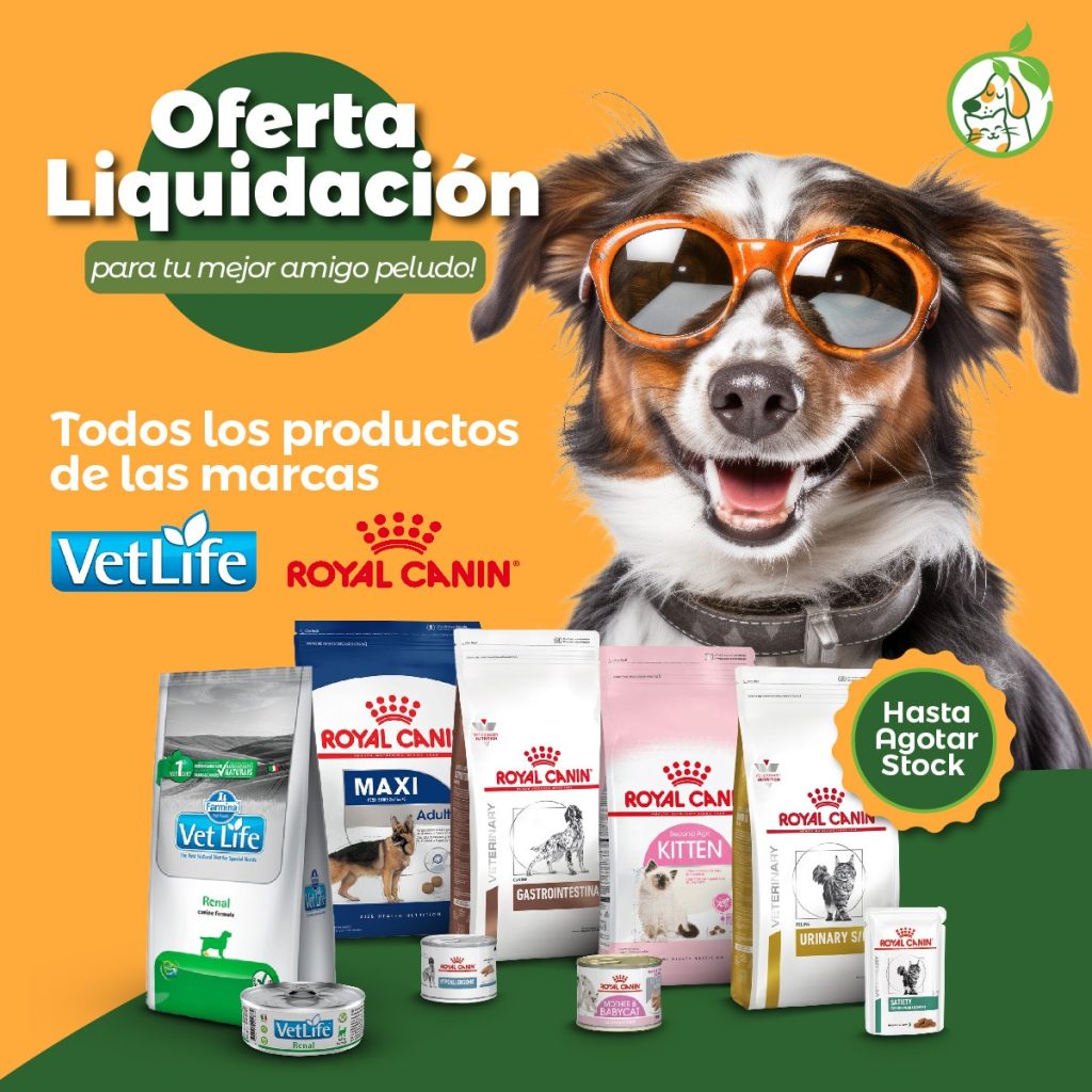 Banner promocional de liquidación productos marca Vetlife y Royal Canin