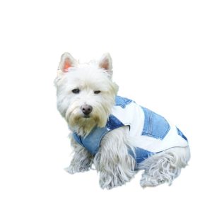 Chaqueta de jeans blanca con bolsillos para perros Verde Animali